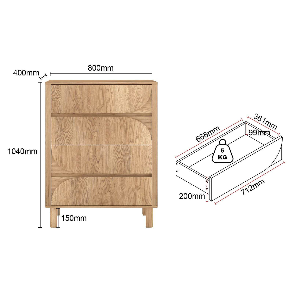 Unique 150cm Arched 4 - Chest Dresser