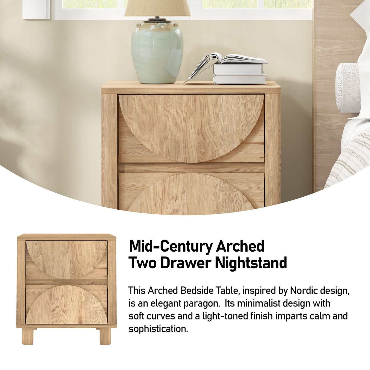 Eden Arched 2-Drawer Bedside Table