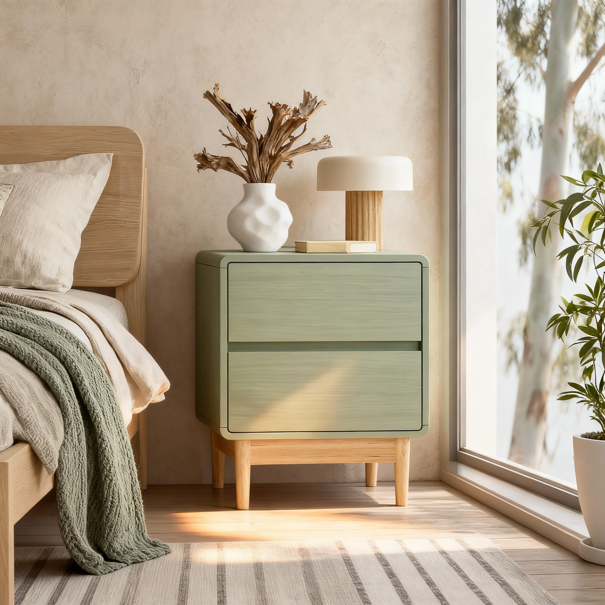 Blossom 2-Drawer Bedside Table – Light Green