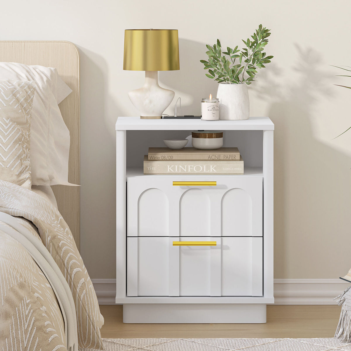 Opera Bedside Table | Functional Charging Storage