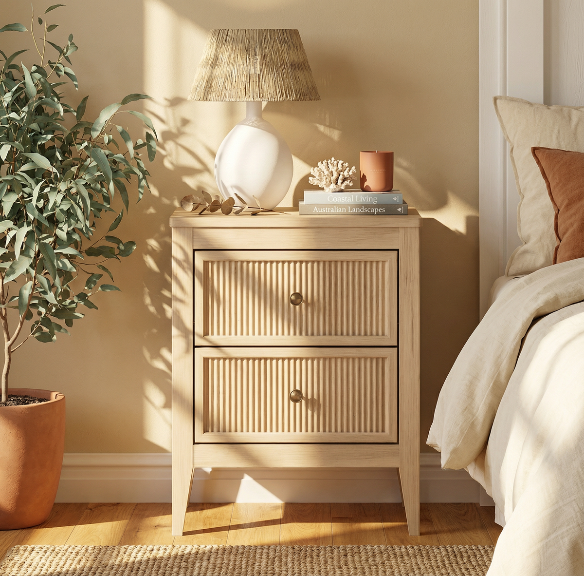 Vera 2- Drawer Bedside Table | Nightstand with Brass Knobs