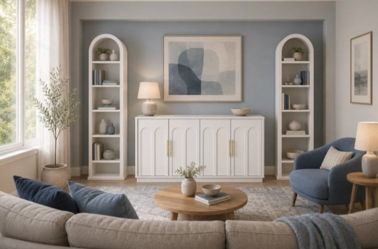 Opera Luxe Living Storage Bundle | Sideboard & Duo Arch Bookshelf