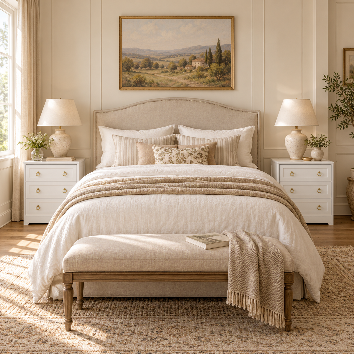 Villa Blanc 3-Drawer Bed Side Table – White with Gold Handle