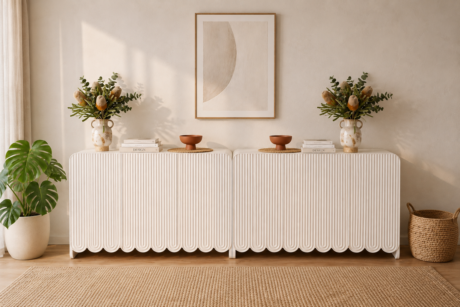 Scallop White Fluted Twin Sideboard Bundle