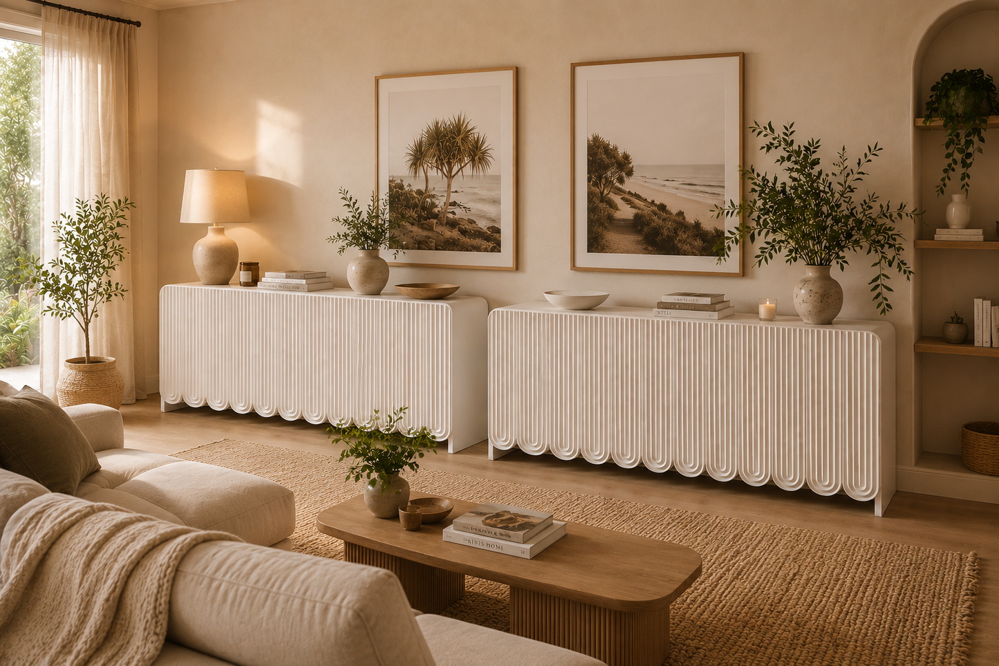 Scallop White Fluted Twin Sideboard Bundle