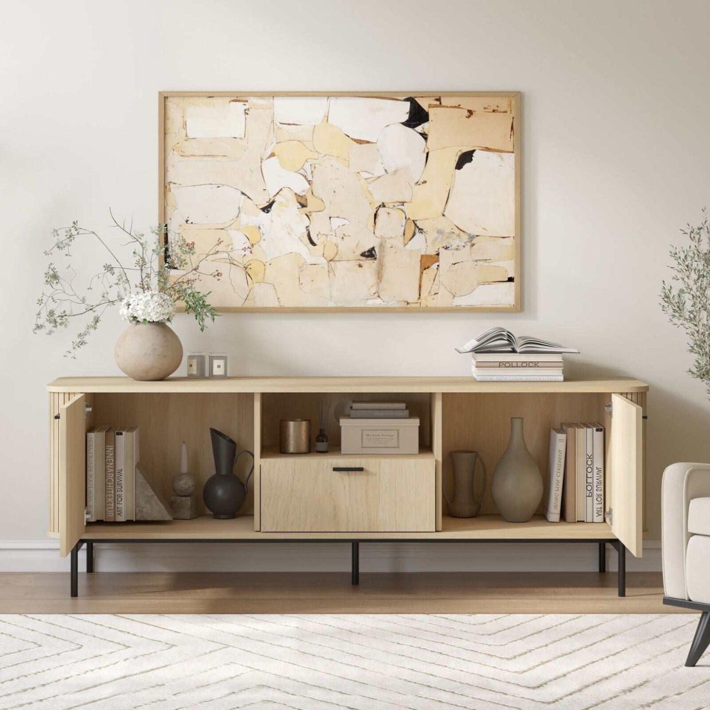 Ayla Fluted 160cm TV Entertainment Unit – Elegant Natural Oak TV Cabinet for Bedroom & Living Room