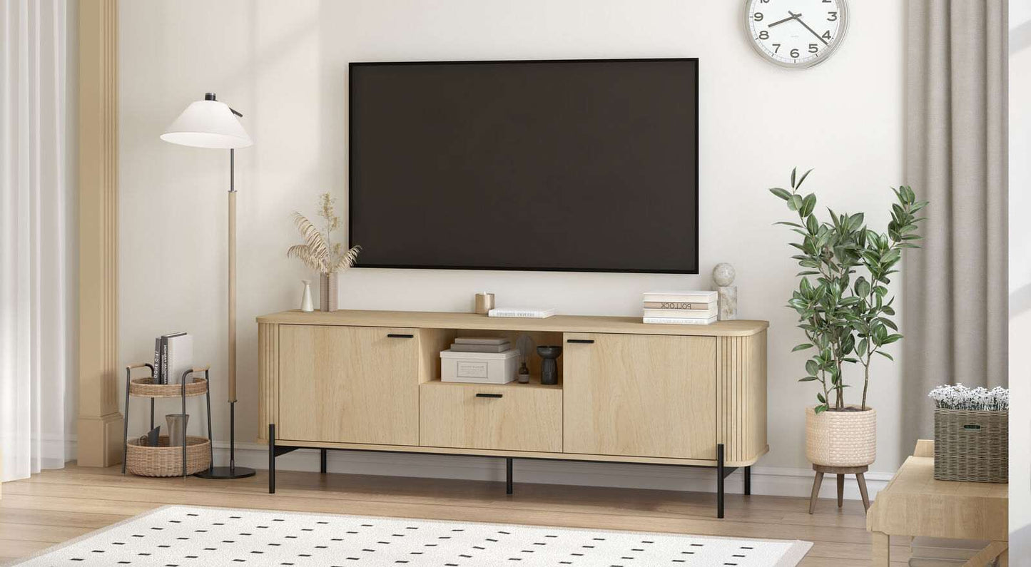 Ayla Fluted 160cm TV Entertainment Unit – Elegant Natural Oak TV Cabinet for Bedroom & Living Room