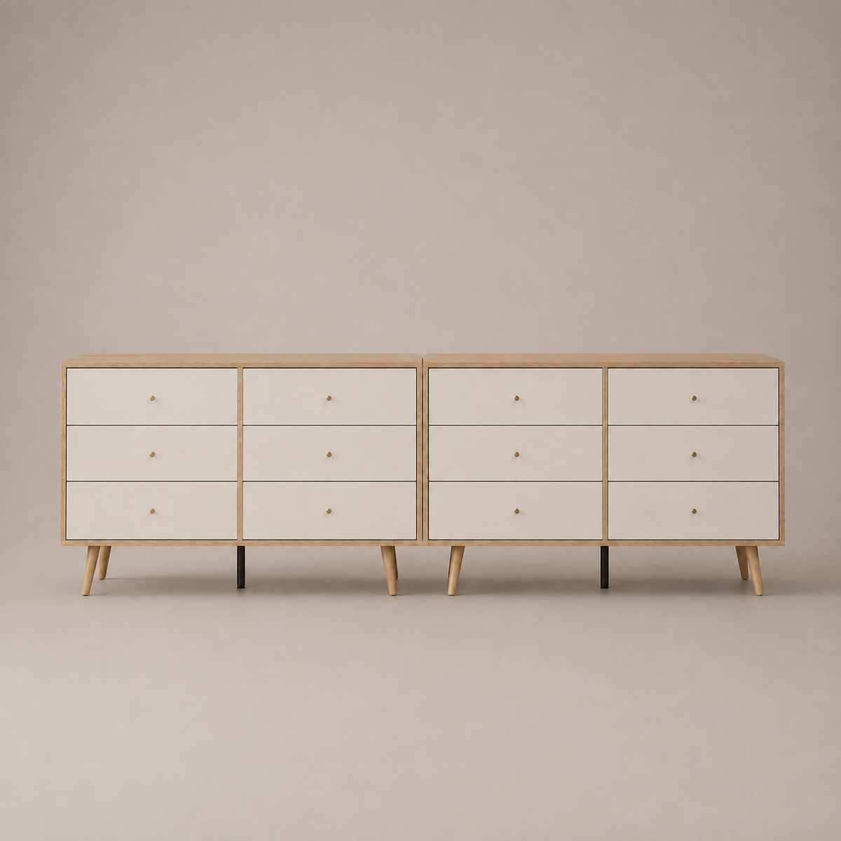 Adriana 12 Drawer Dresser Set – Scandinavian Oak Lowboy