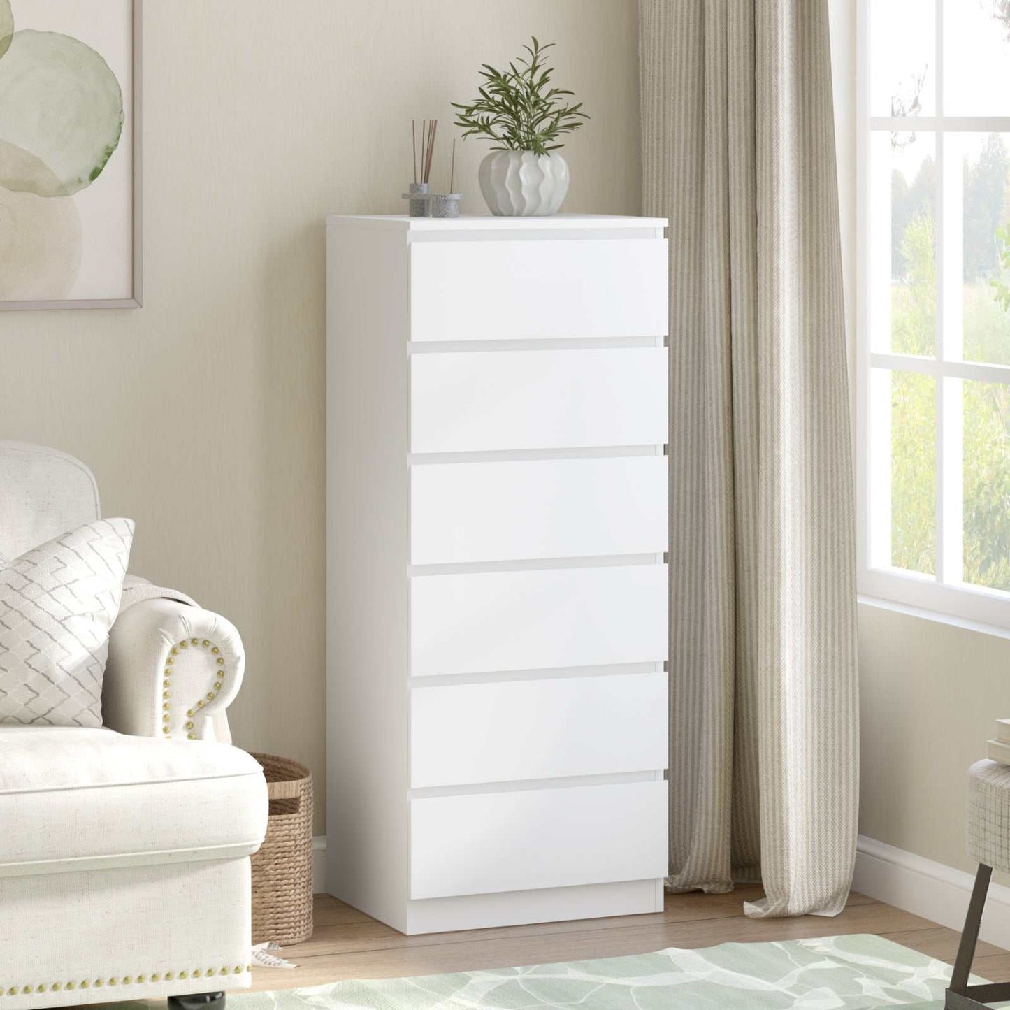 Aurora White Dresser – 6-Drawer Minimalist Design