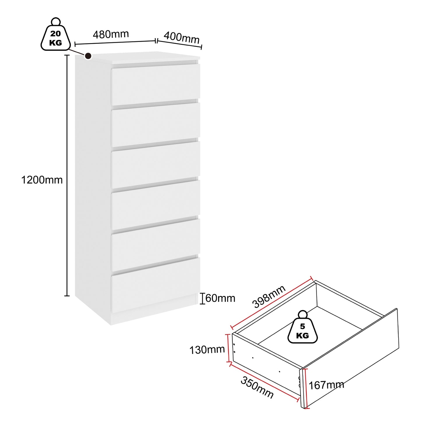 Zane 12 Chest White Dresser
