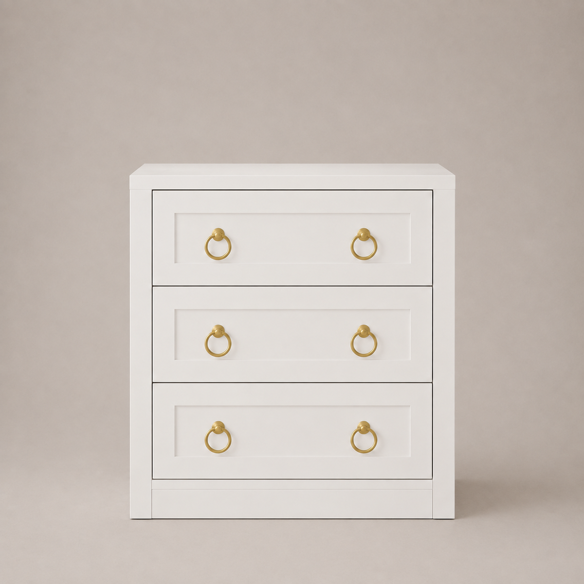 Villa Blanc 3-Drawer Bed Side Table – White with Gold Handle