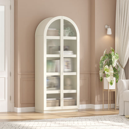 Duo Set- Sophia Ribbed Glass Door Display Cabinet With 10 Tier Shelves
