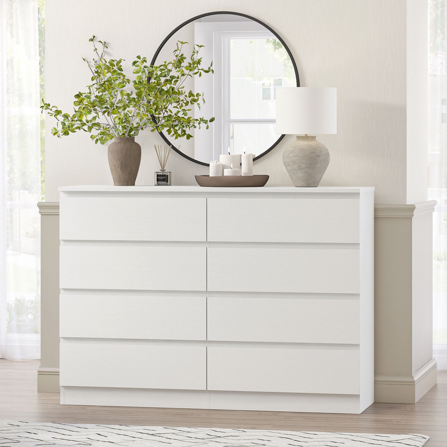 Zane 8 Drawer Chest of Drawers Dresser - 120cm Wide Storage Cabinet