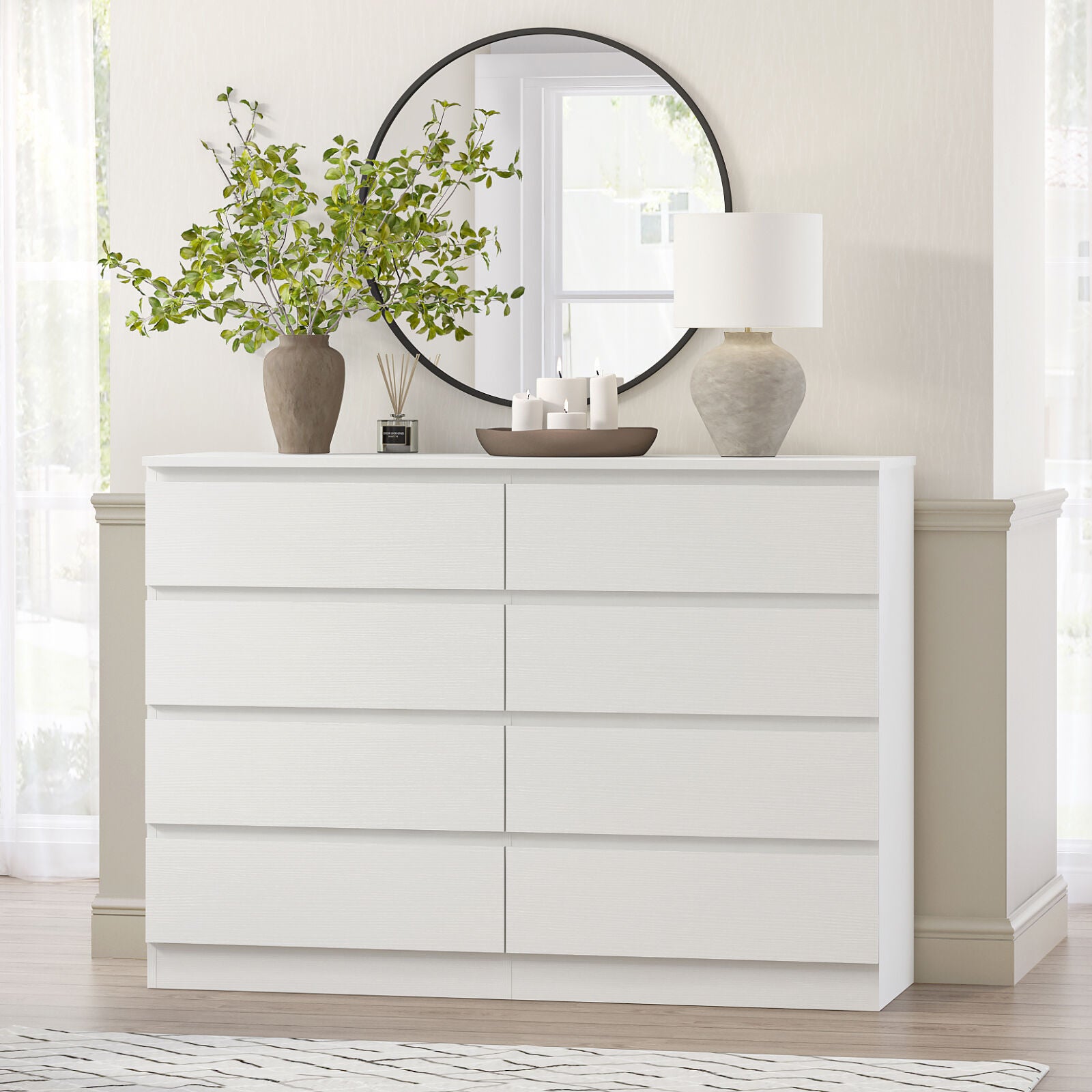 Zane 8 Drawer Chest of Drawers Dresser - 120cm Wide Storage Cabinet