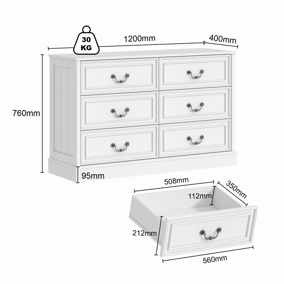 Hampton 6-Drawer Chest & 1 Bedside Bundle Set