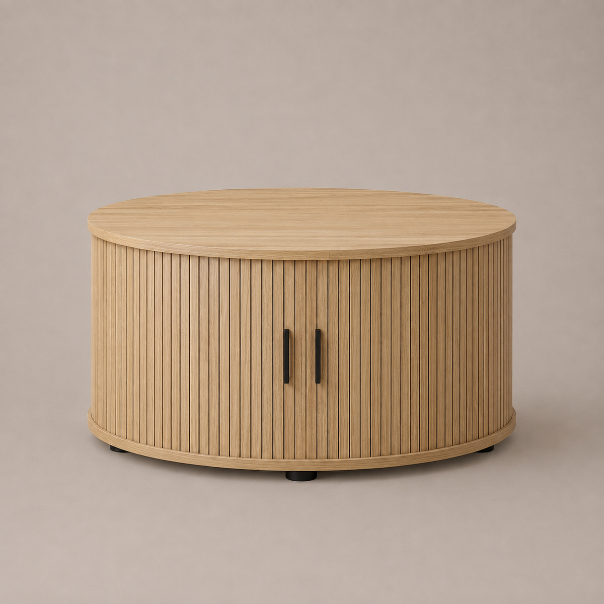 Ayla Round Fluted Coffee Table | Sliding Tambour Door 80cm