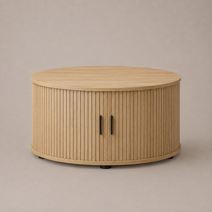 Ayla Round Fluted Coffee Table | Sliding Tambour Door 80cm