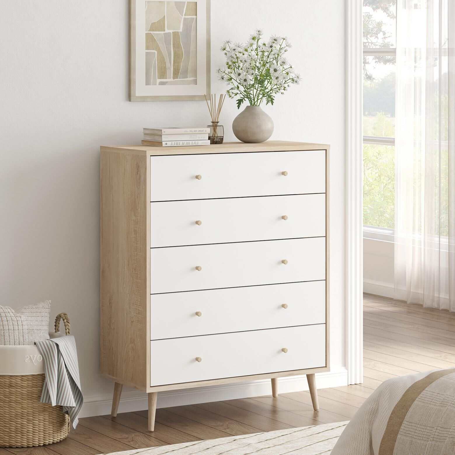 Adriana 5 Drawer Chest | Scandinavian Style Chest for Elegant Storage