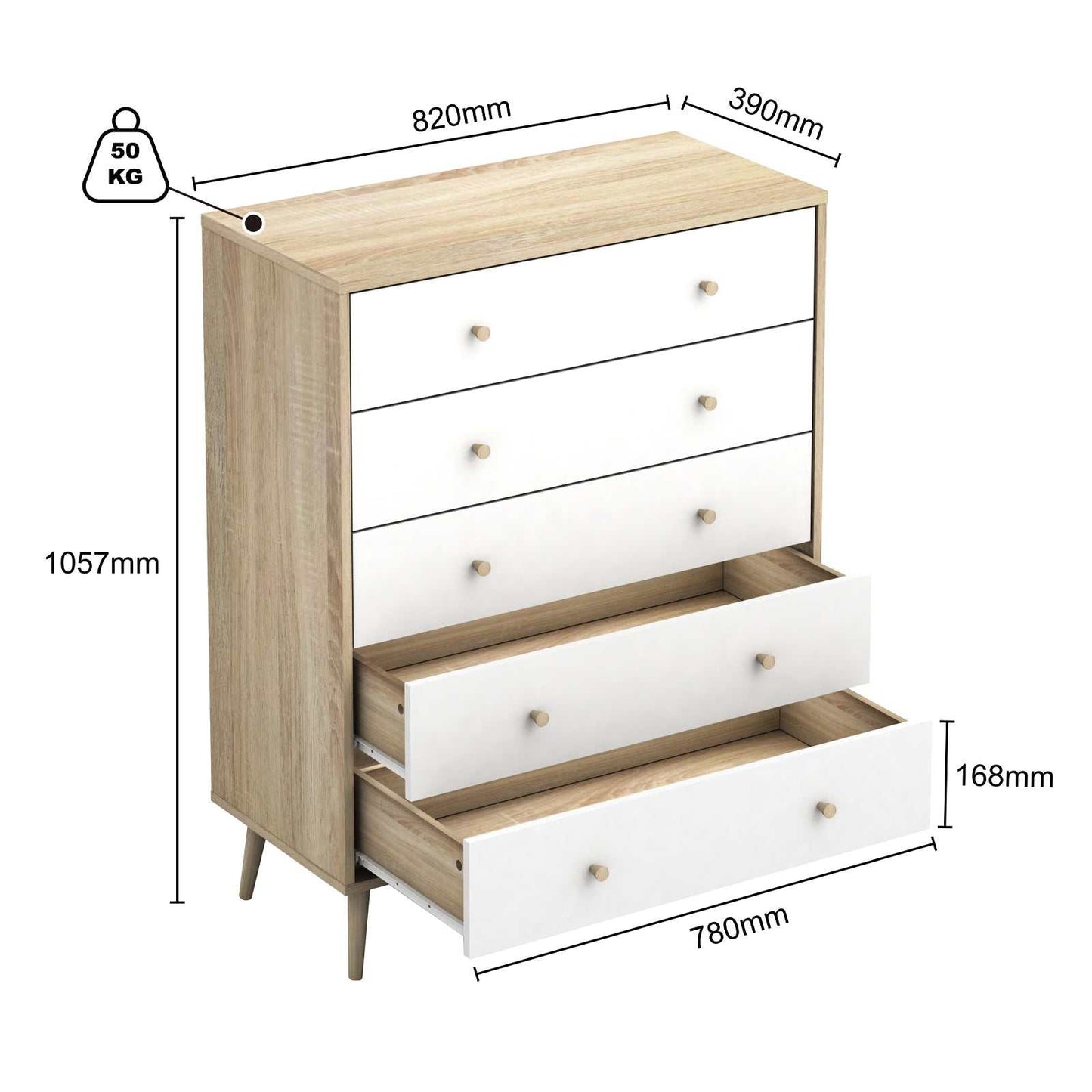 Adriana 5 Drawer Chest | Scandinavian Style Chest for Elegant Storage