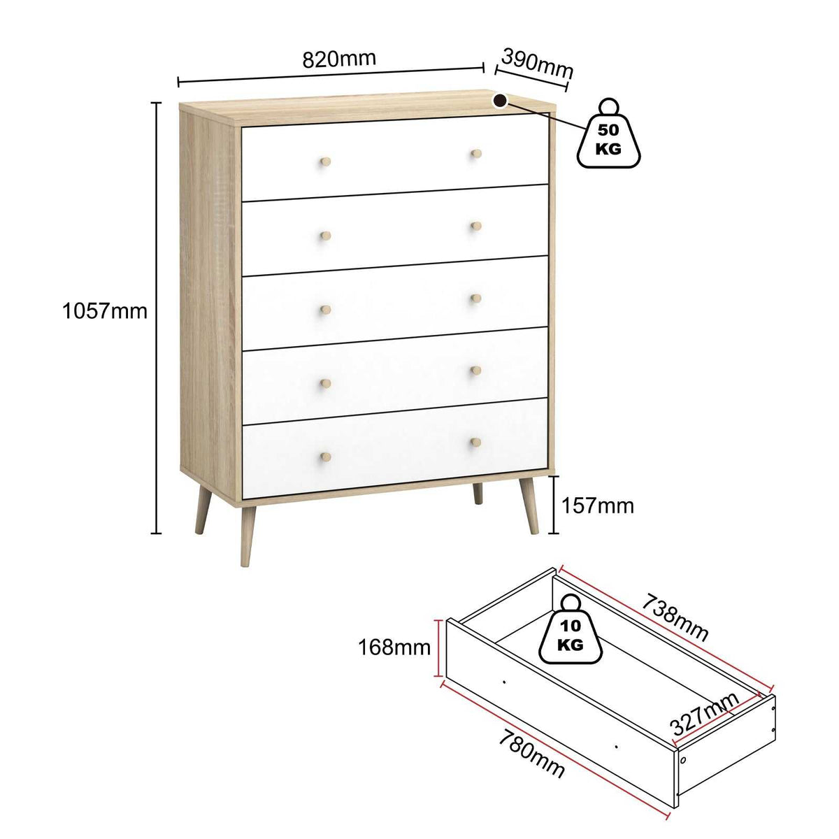 Adriana 2-Piece Tall 5-Drawer Chest of Drawers Set