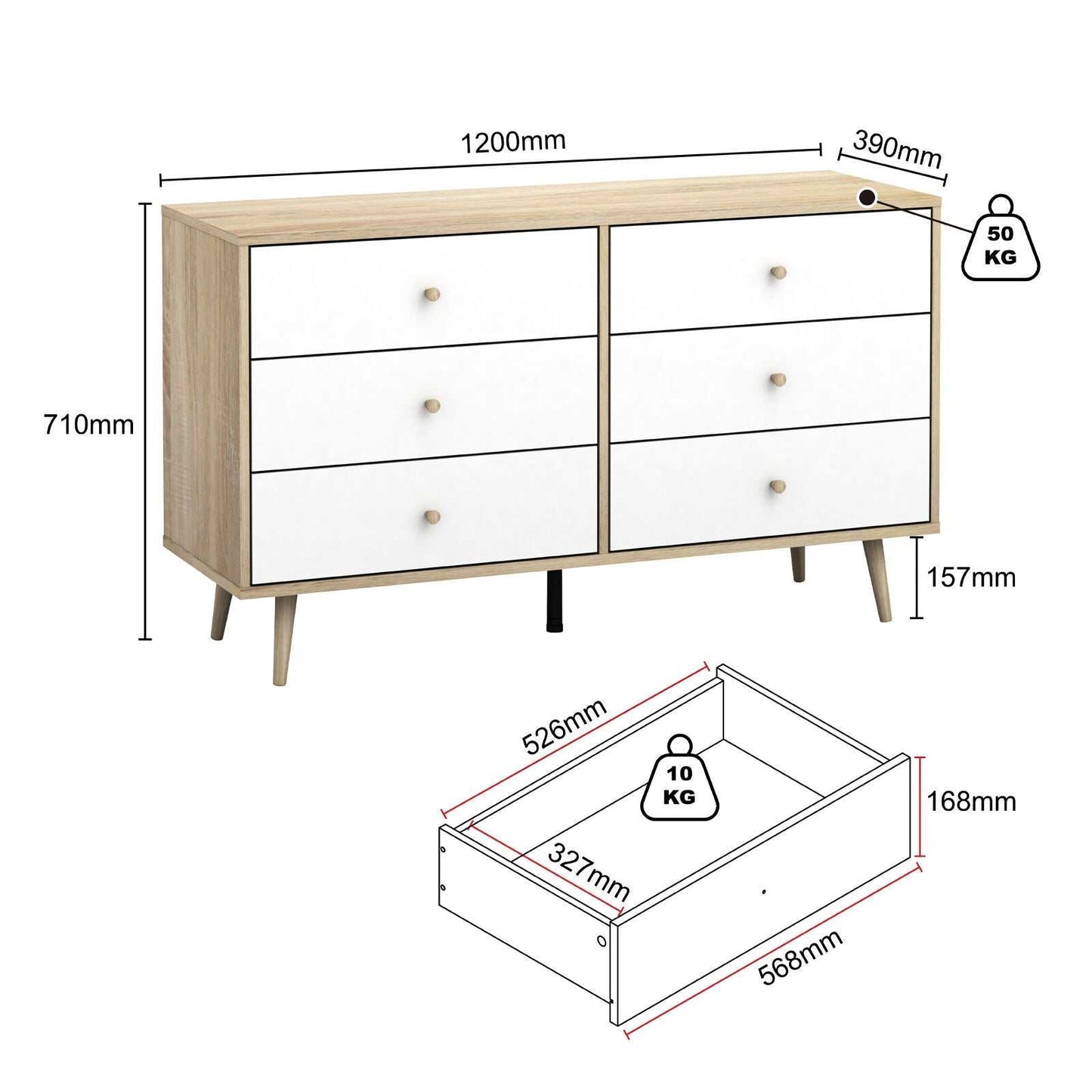 Adriana Bedroom Bundle - 6 Chest of Drawers Dresser and 2 Bedside Tables