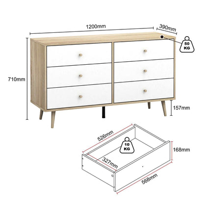 Adriana Bedroom Bundle - 6 Chest of Drawers Dresser and 2 Bedside Tables