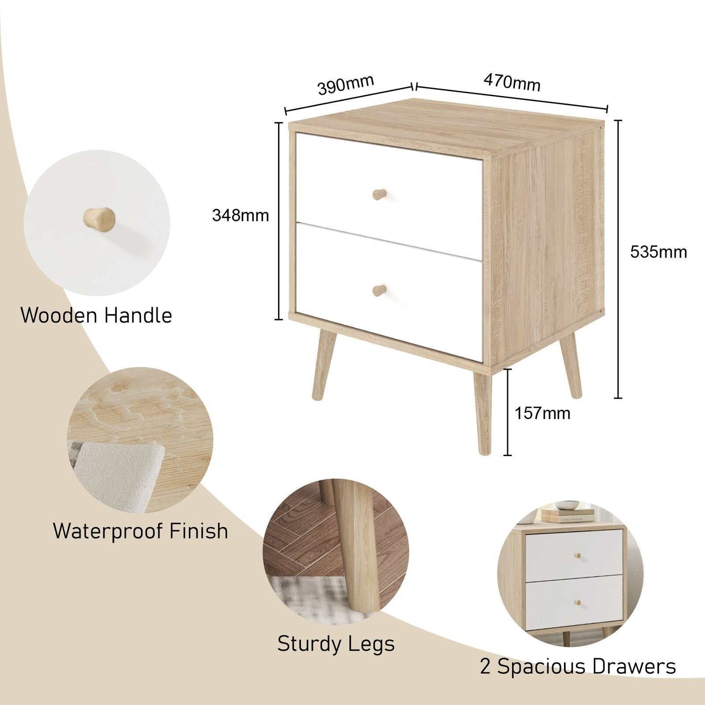 Adriana Bedroom Bundle - 6 Chest of Drawers Dresser and 2 Bedside Tables