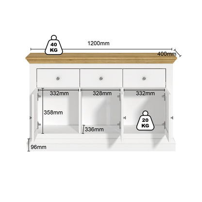Regent Coastal Sideboard with 3 Drawers and 3 Cupboard Doors