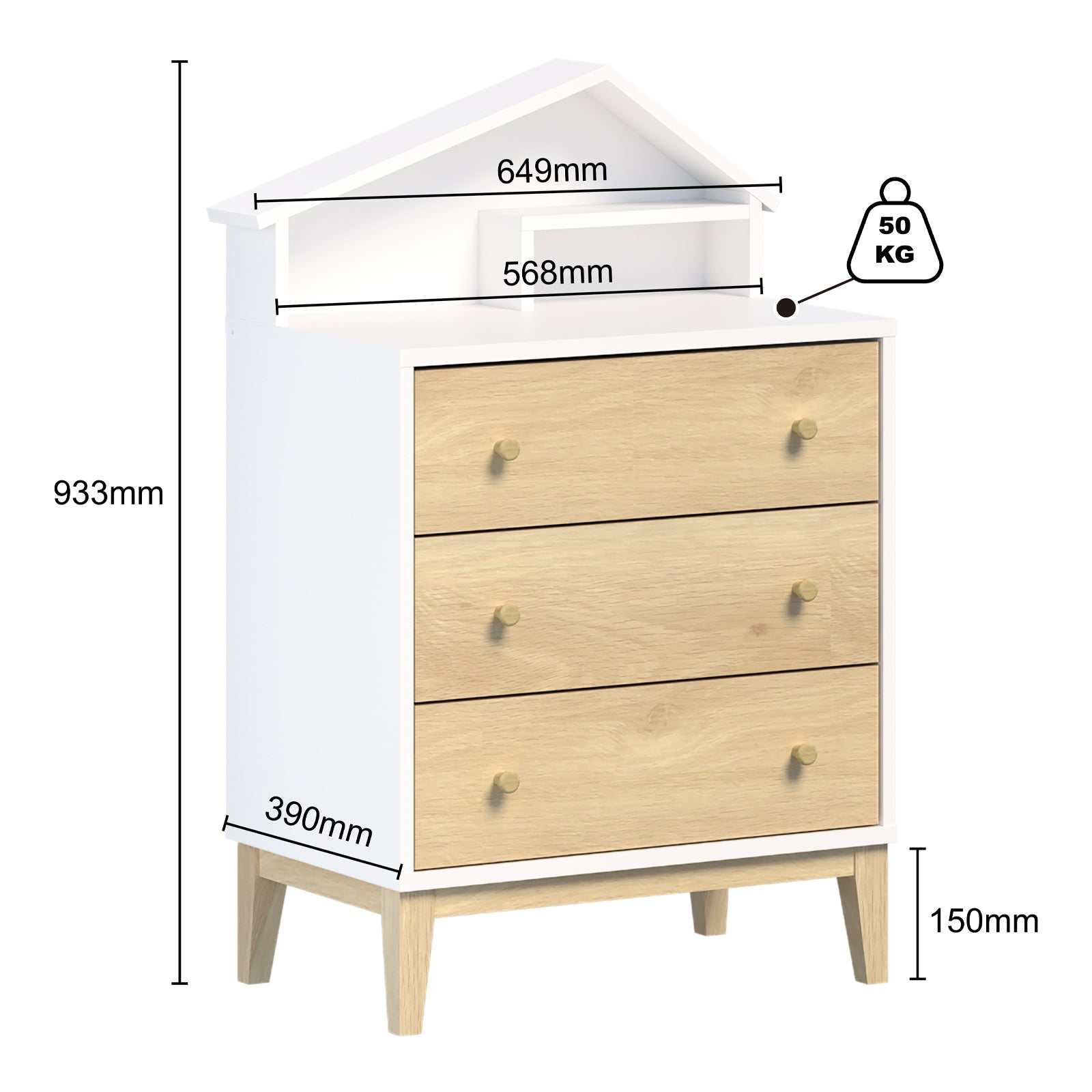 MerryLuk House Kid 3 Drawer Chest Toy Storage Cabinet