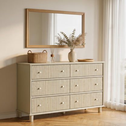 Coastal 6-Drawer Chest – Light Ash with Fluted Detailing