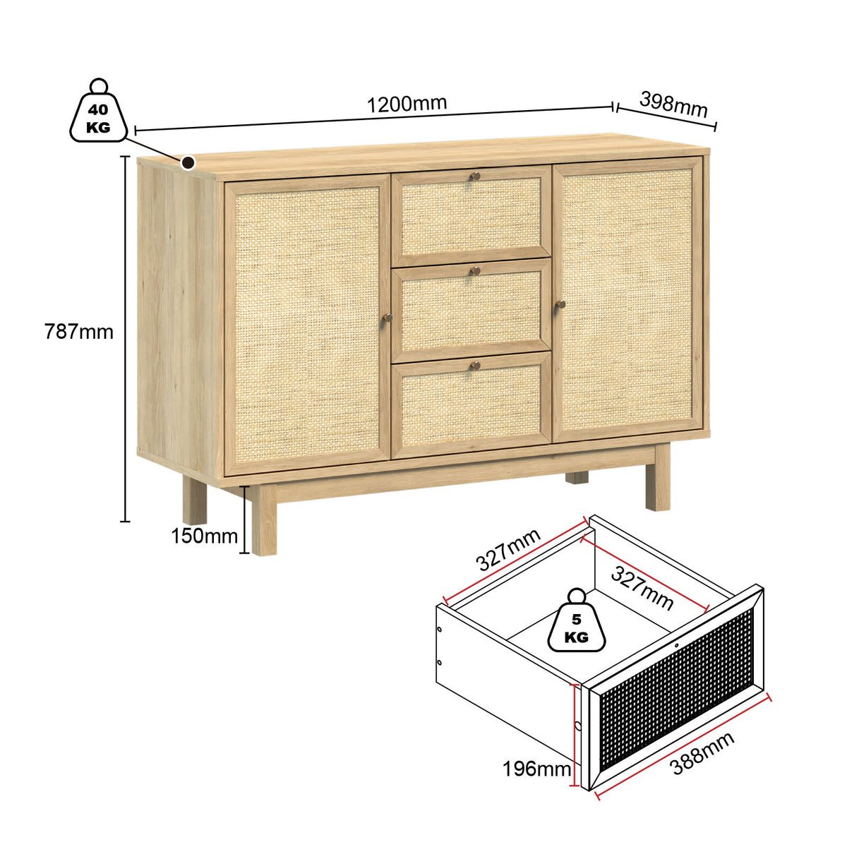 Nara Duo Rattan Buffet Modular Storage