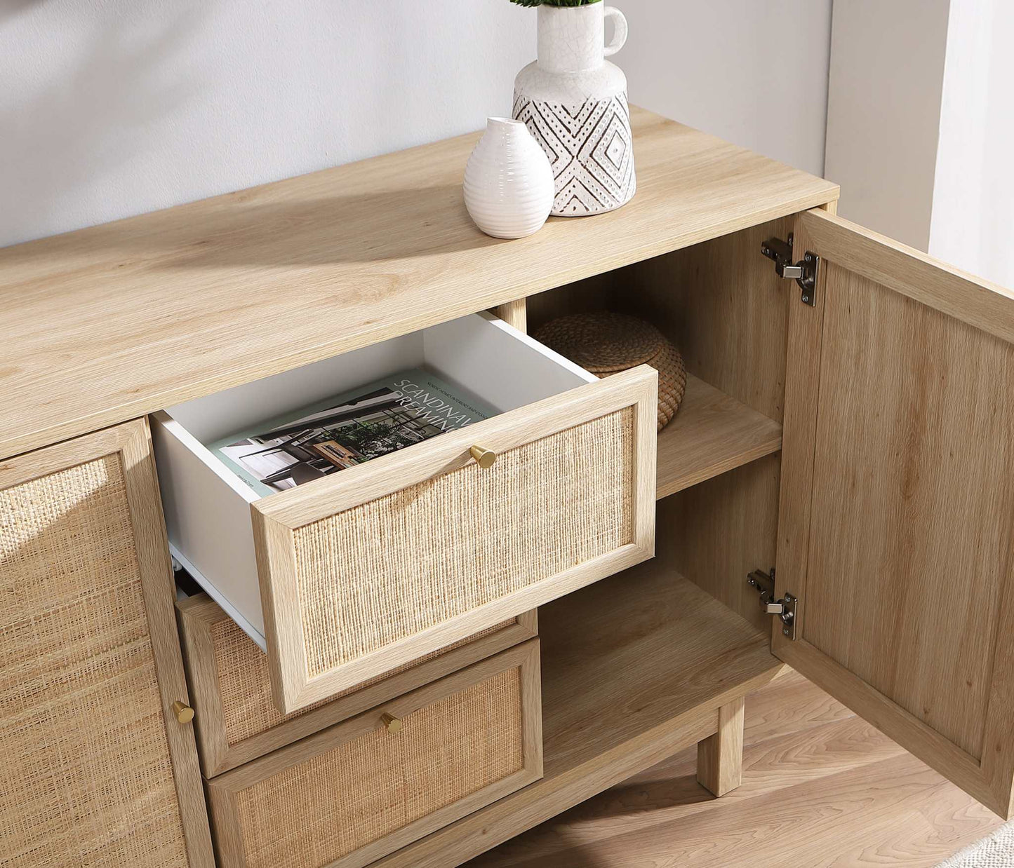 Nara Rattan Sideboard – 2 Doors, 3 Drawers