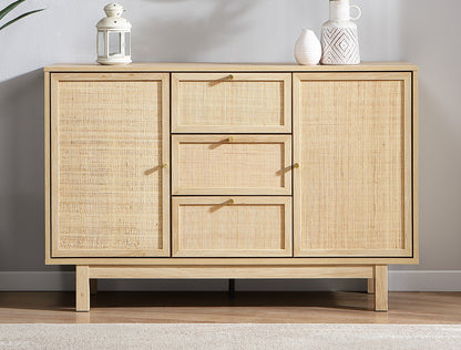 Wooden sideboard with rattan doors in a room setting