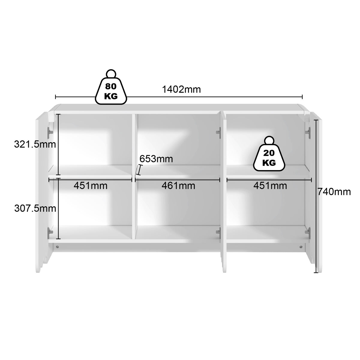 Scallop White Fluted Twin Sideboard Bundle