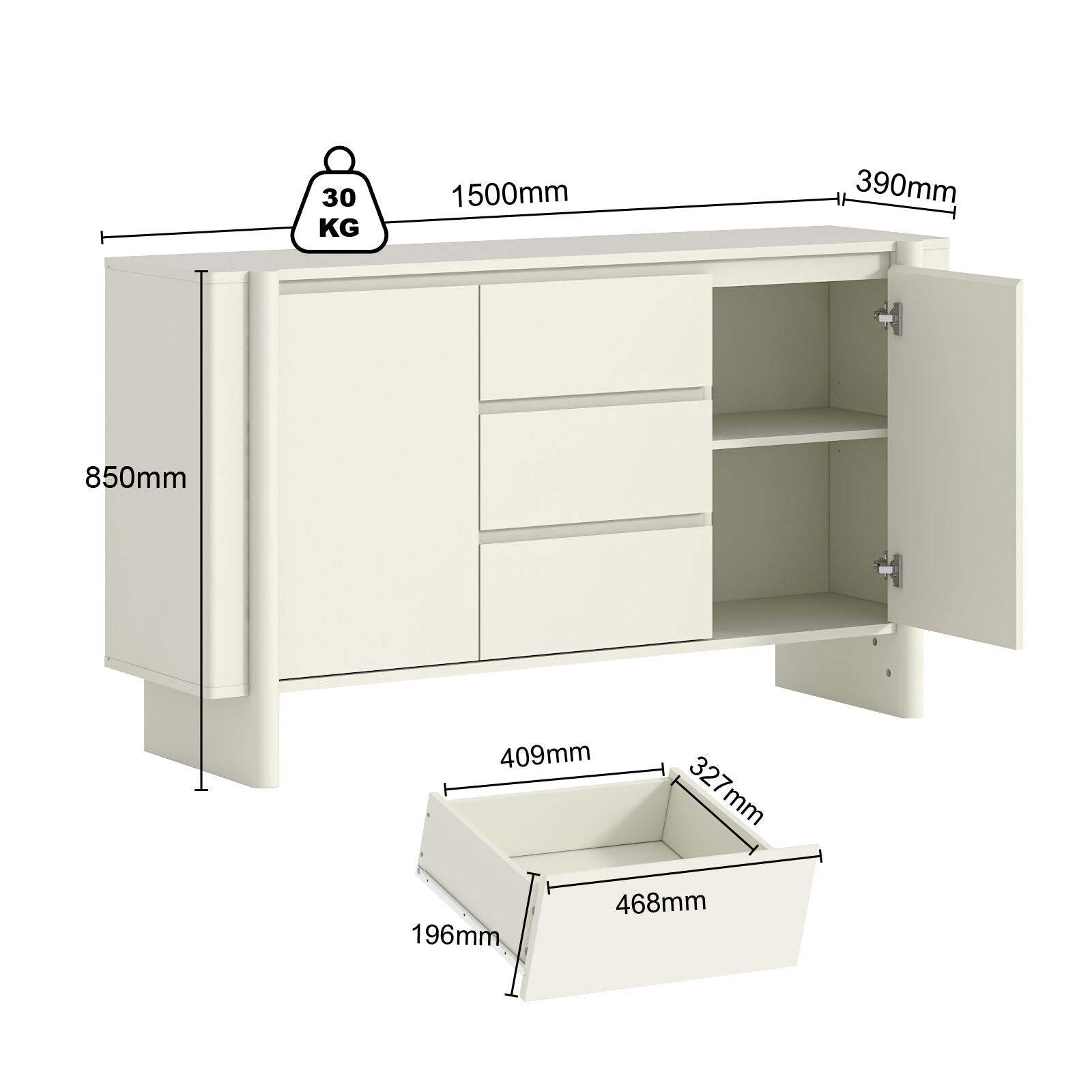 Taylor 6 Drawer Chest of Drawers and Large Sideboard Set