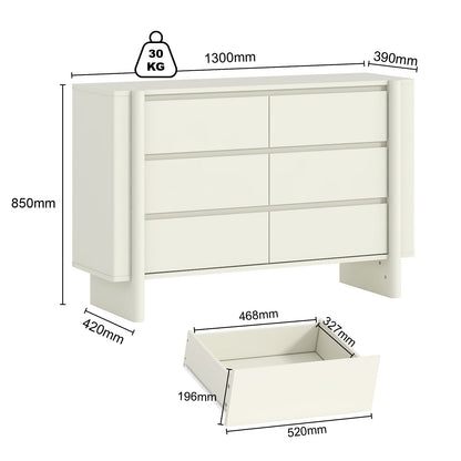Taylor 6-Drawer Chest of Drawers | Sleek White Lowboy Dresser