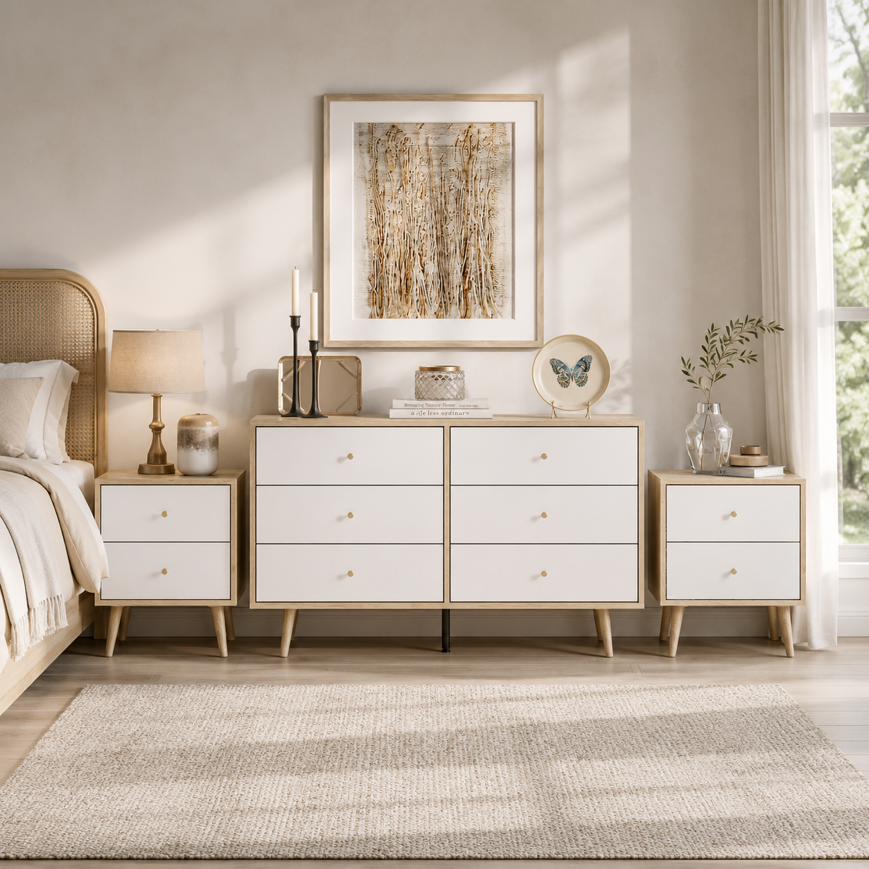 Adriana Bedroom Bundle - 6 Chest of Drawers Dresser and 2 Bedside Tables
