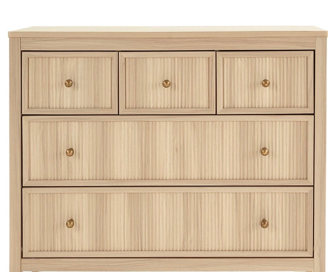 Vera Fluted 5 Drawer Dresser -Versatile Storage with Elegant Detailing