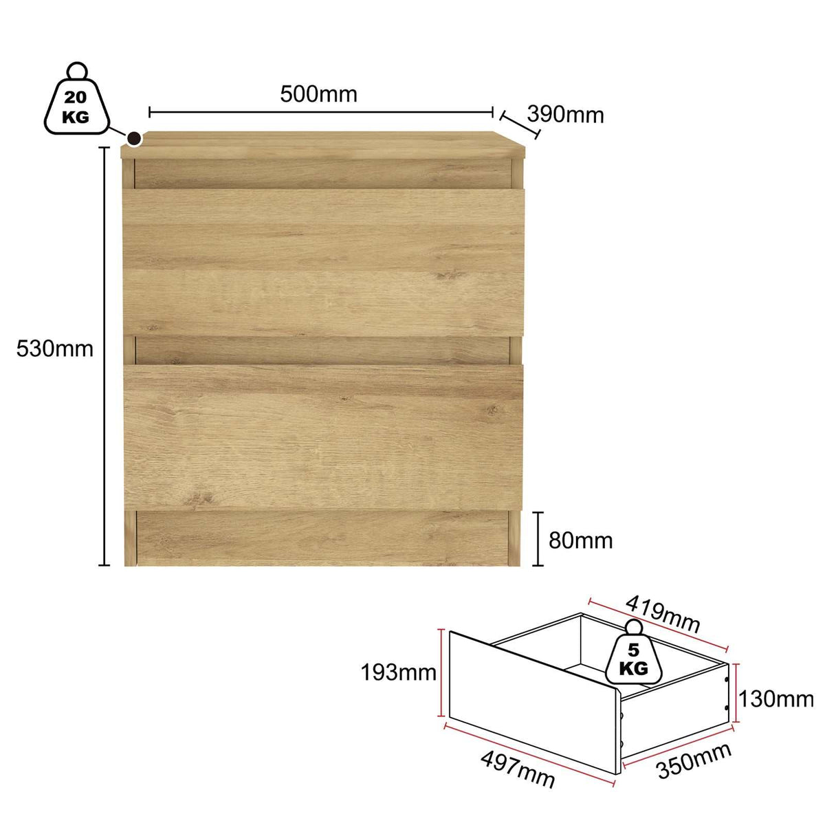Zane Duo Bedside Tables with 2 Drawers