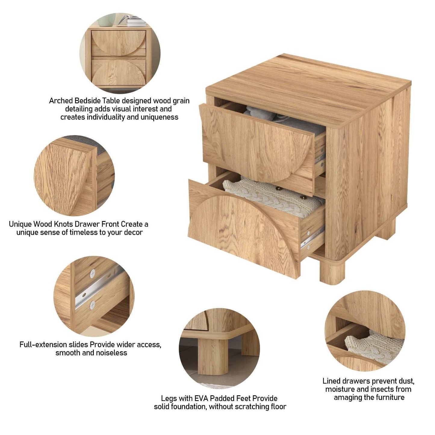 Eden Arched Bedside Table with 2 Drawers – Perfect for Bedroom or Living Room
