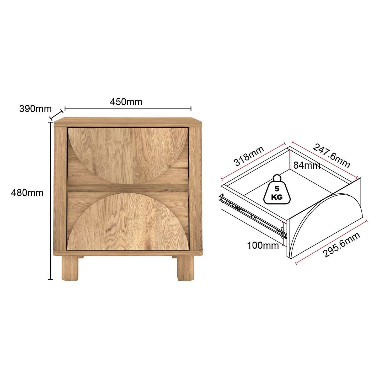 Eden Arched Bedside Table with 2 Drawers – Perfect for Bedroom or Living Room