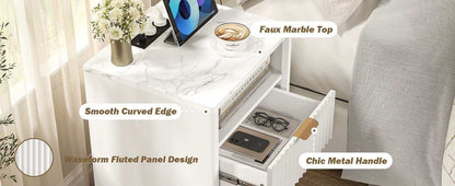 Arlo White RGB LED Bedside Table with USB Charging Station – Contemporary and Functional