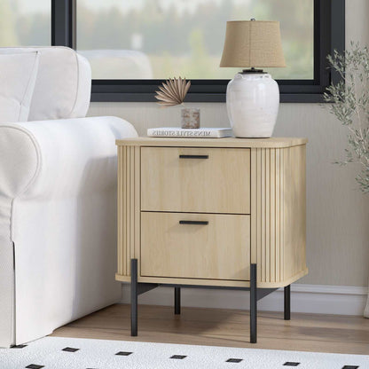 Ayla Living Room Set – Round Fluted Coffee Table (80cm) with Sliding Tambour Door + Matching Fluted End Table