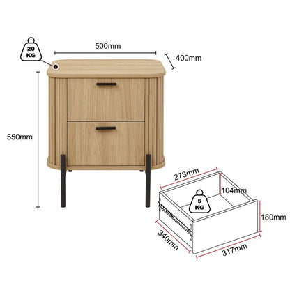 Ayla Living Room Set – Round Fluted Coffee Table (80cm) with Sliding Tambour Door + Matching Fluted End Table