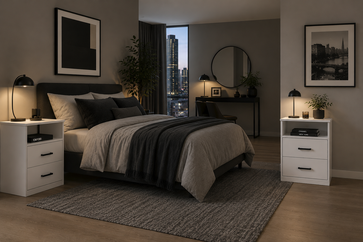 City White 2 Drawer Bedside