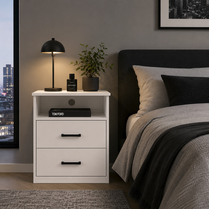 City White 2 Drawer Bedside