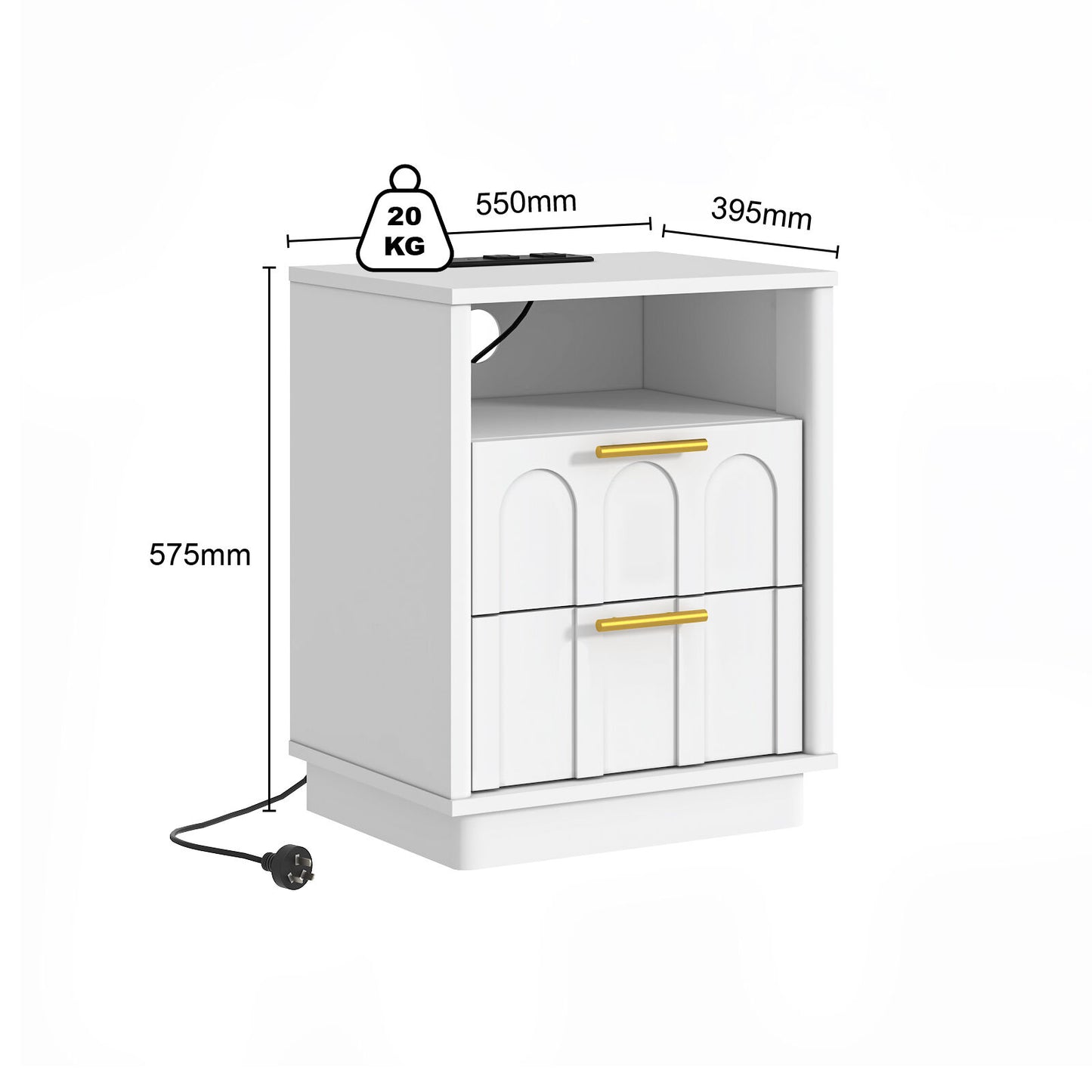 Opera White Bedside Table with Charging Station
