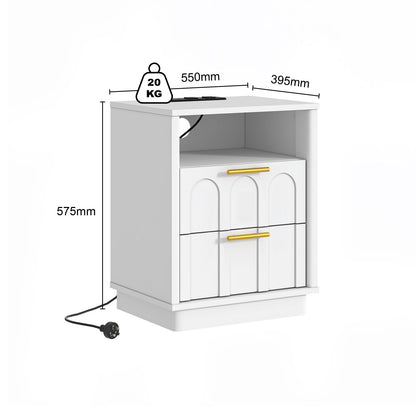 Opera White Bedside Table with Charging Station