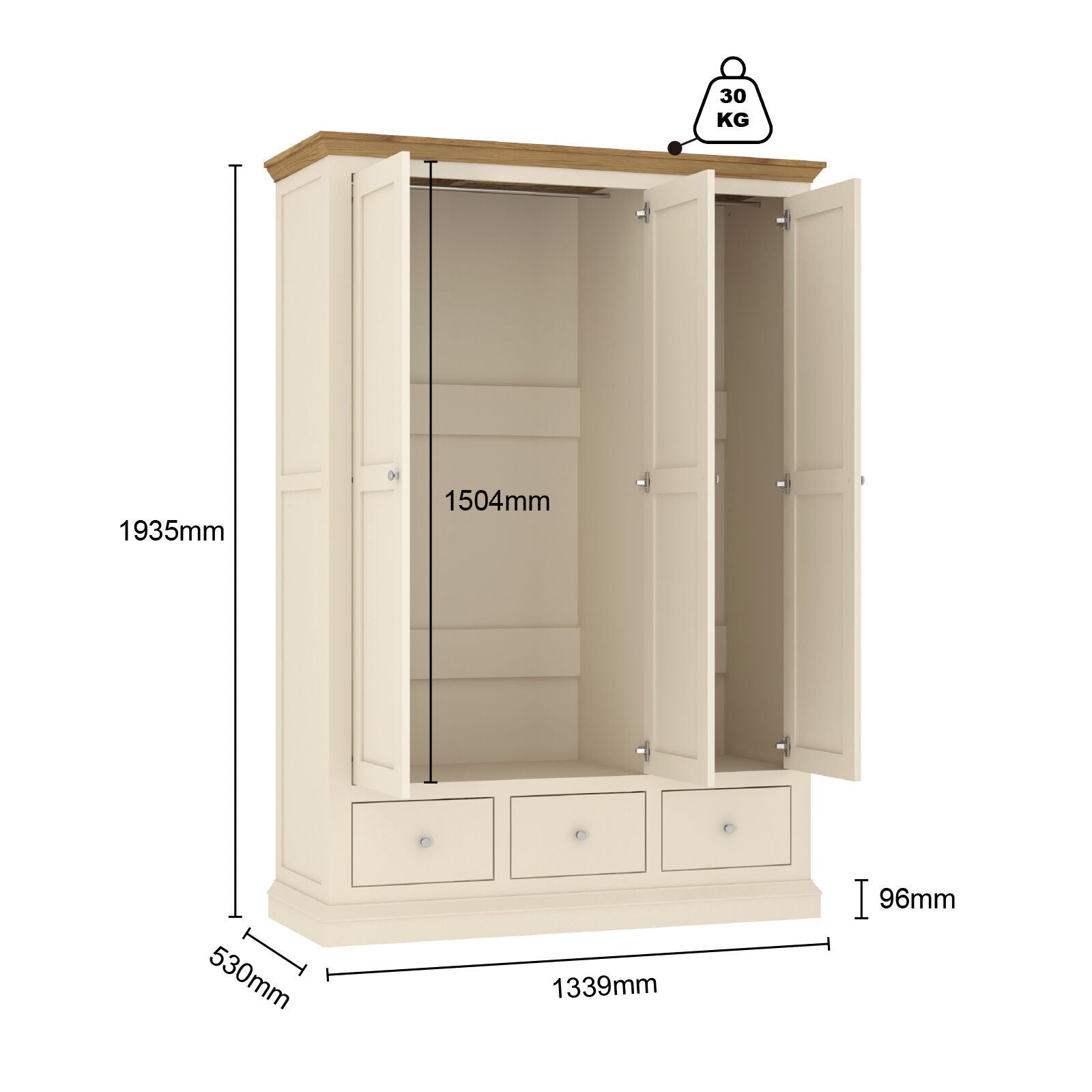 Hannah Wardrobe French Provincial 3 Door 3 Drawer Wardrobe