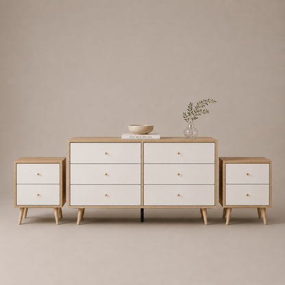 Adriana Bedroom Set with 6-Drawer Dresser & 2 Bedside Tables